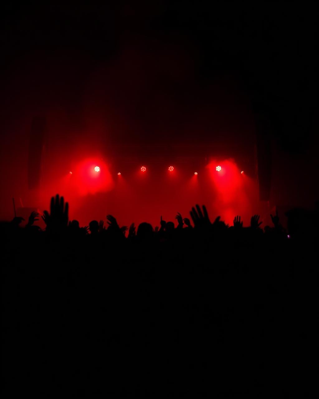 Crowd under red stage lights