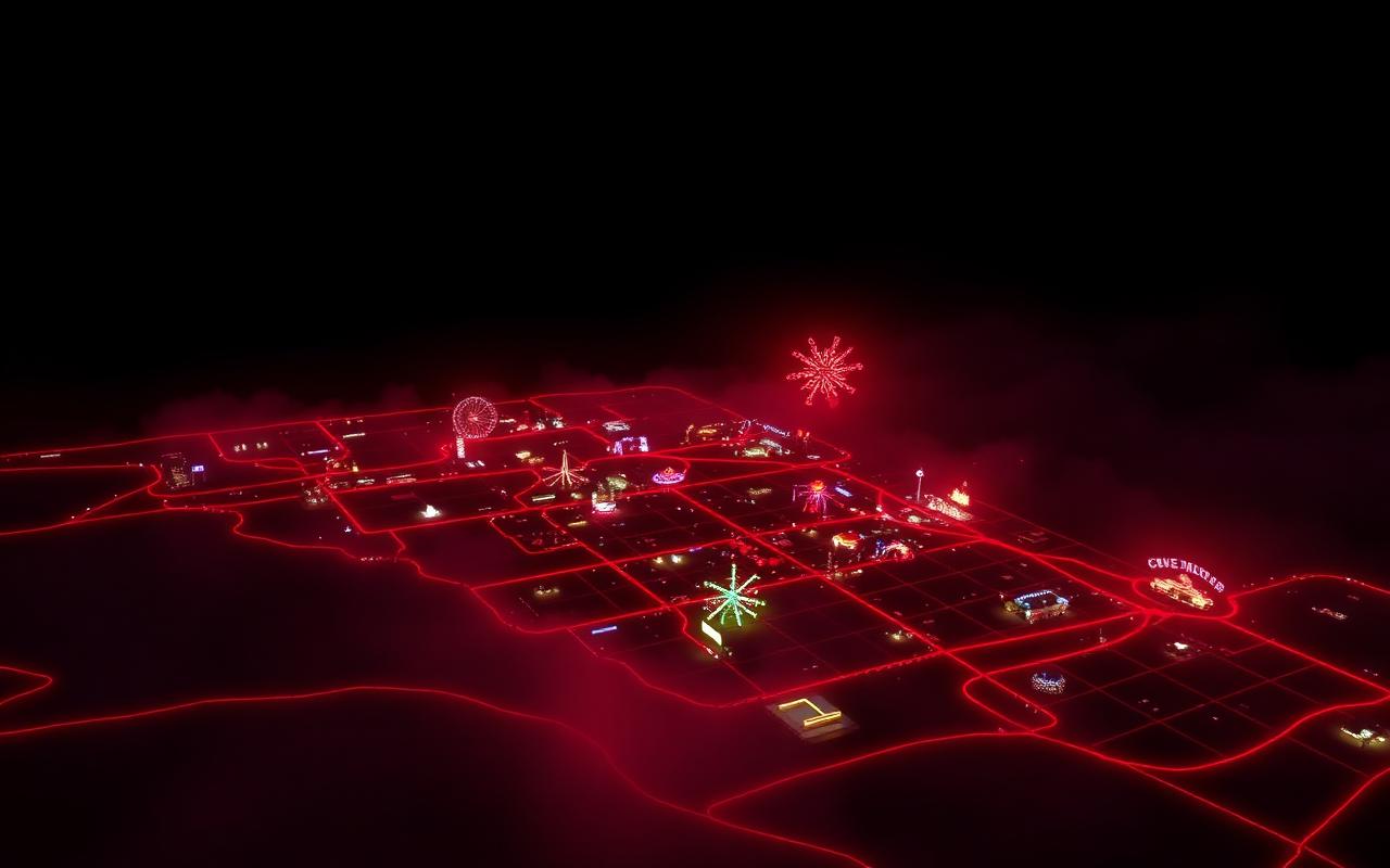 Stylised dark map of the Ancol festival area